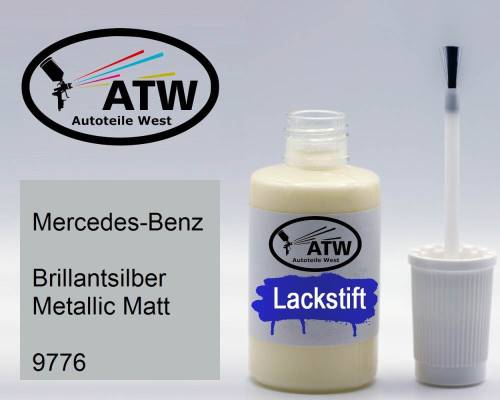 Mercedes-Benz, Brillantsilber Metallic Matt, 9776: 20ml Lackstift, von ATW Autoteile West.